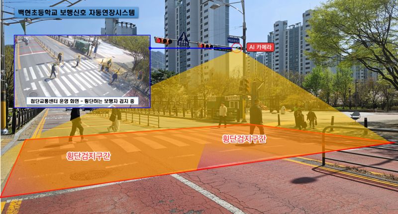 어린이 길 건너면 알아서 시간 연장...용인시 보행신호 늘려주는 '스마트 횡단보도' 설치