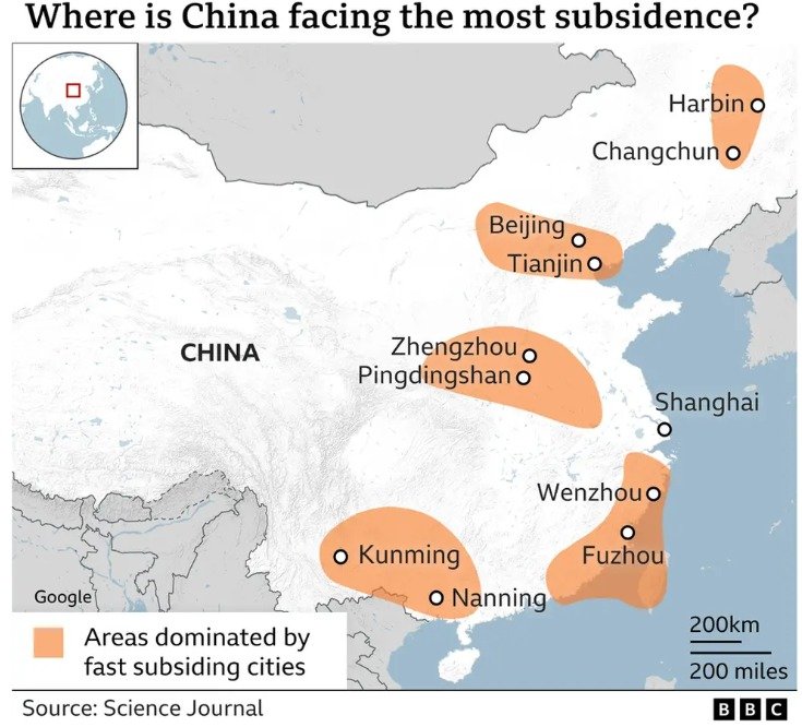 가라앉는 중국, 지하수 유출로 대도시 절반이 지반 침하