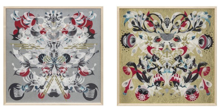 양혜규 〈봄 풍등 칠성무당 야상곡 – 황홀망恍惚網 #229〉 2024 Hanji on alu-dibond, framed62 x 62 cm. (오른쪽) 양혜규 〈봄 항해 호랑거미 여명악 – 황홀망恍惚網 #216〉 2023 Hanji on alu-dibond, framed 62 x 62 cm Courtesy of the artist and Kukje Gallery 사진: 안천호 이미지 제공: 국제갤러리 *재판매 및 DB 금지