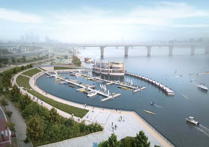 서울시가 '2030 리버시티, 서울'을 조성하는 '한강 수상 활성화 종합계획'을 24일 발표했다. 수상 레포츠 센터 조감도 연합뉴스
