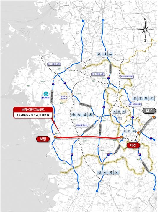 보령~대전 고속도로 노선도 충남도 제공