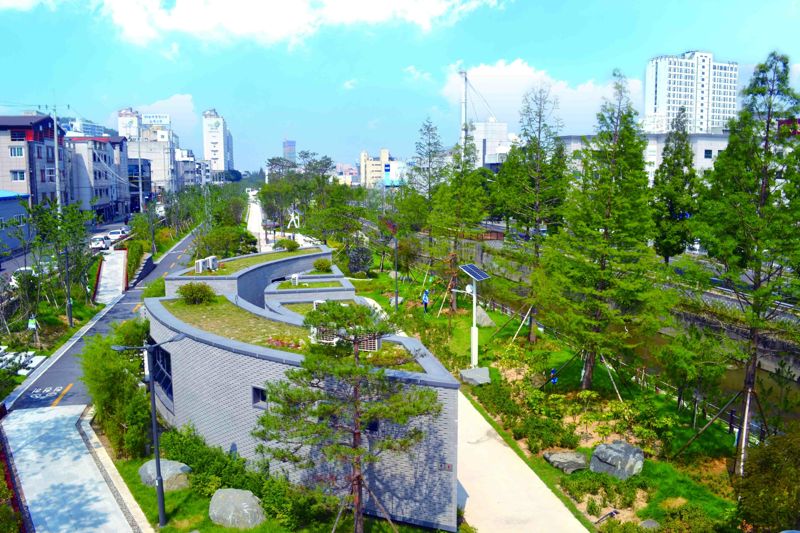 경북 포항시내 유휴 철길을 활용해 조성한 도시숲.