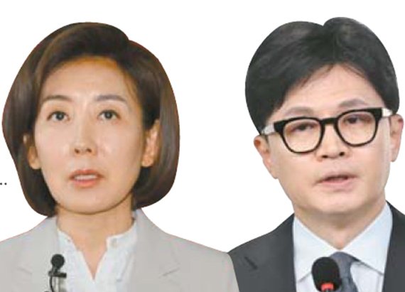 국민의힘 나경원 의원(왼쪽)과 한동훈 전 비대위원장. 연합뉴스