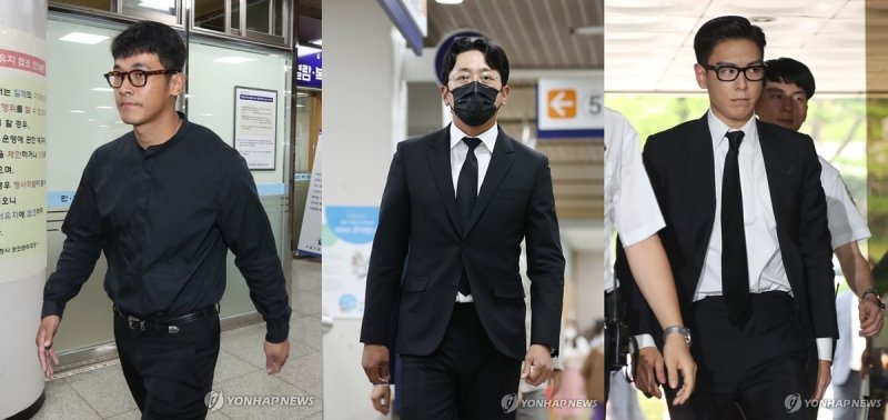 법정 출석하는 연예인들 왼쪽부터 배우 정석원, 하정우, 최승현(빅뱅 탑). [연합뉴스 자료사진]