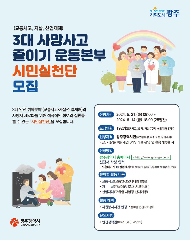 광주광역시, 3대 사망사고 제로화 시민실천단 192명 모집