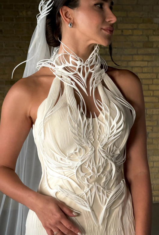 3D 프린터로 만든 웨딩 드레스./사진=엑스(X·옛 트위터),아시아경제