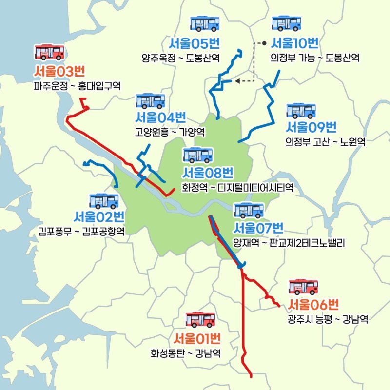 서울시는 오는 6월 10일부터 서울동행버스 10개 전 노선을 퇴근길에도 운행한다. 퇴근길 운행 시간은 노선별로 일부 상이하나 오후 6시 20분부터 오후 7시 대에 운행한다. 서울시 제공