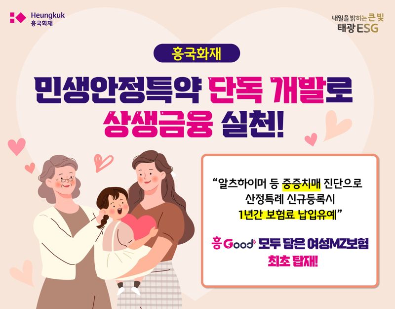 "중증치매 등록 시 보험료 1년 유예"...흥국화재, '민생안정특약' 단독 개발