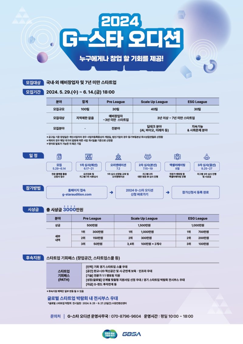 아이템만 있으면 창업...'2024 G-스타 오디션' 참가자 모집