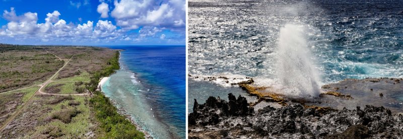 [imazine] '환상의 낙원' 사이판·티니안 ② 왼쪽부터 출루 해변, 천연분수 블로홀 [사진/백승렬 기자]