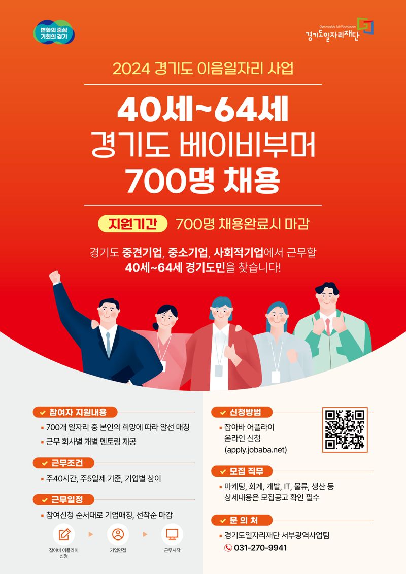 경기도일자리재단, '경기도 이음일자리' 베이비부머 구직자 700명 모집