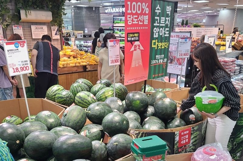 롯데마트는 씨가 적고 껍질이 얇은 신품종 수박을 도입해 판매하고 있다. 롯데마트 제공