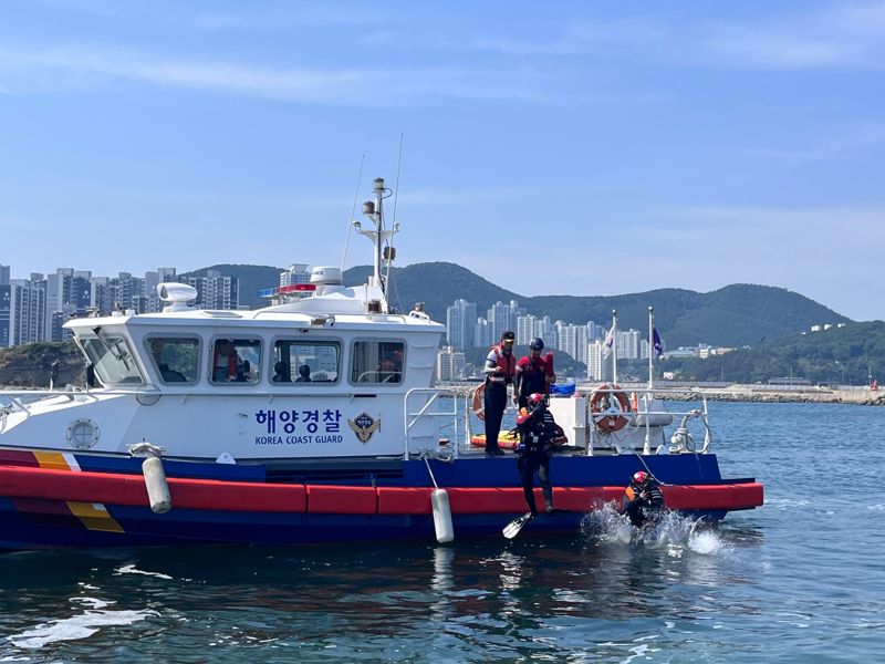 부산해양경찰서는 19일 부산시 사하구 대대포 몰운대 인근 해상에서 민·관·군 합동 수색구조 훈련을 실시했다고 밝혔다. 부산해양경찰서 제공