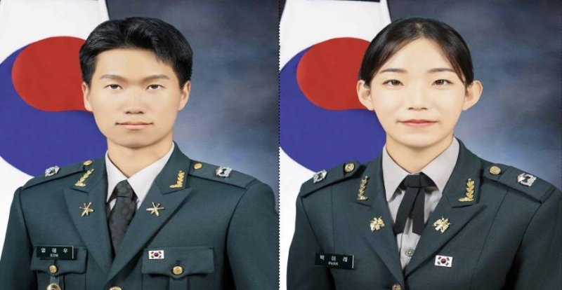 부부 장교 엄태우(왼쪽), 박이레 소위. 사진=육군 제공