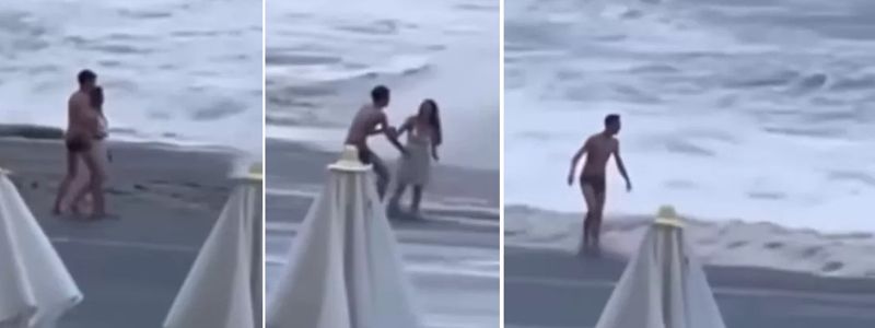 19일 러시아 한 외신은 지난 16일 러시아 소치 리비에라 바닷가에서 한 커플이 입맞춤하다 비극적인 순간을 맞이했다고 보도했다. 영상=X(엑스, 구 트위터)