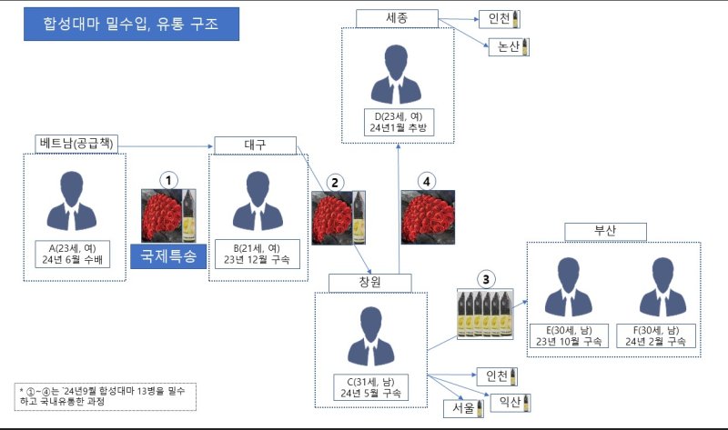 합성대마 밀수입·유통 요약도. 부산세관 제공.