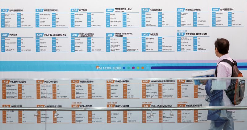 '2024 강서구 취업박람회'를 찾은 구직자들이 취업게시판을 살펴보고 있다. <뉴스1>