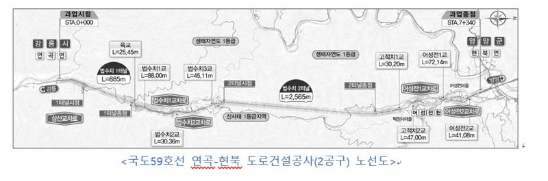 국도 59호선 연곡-현북 도로건설공사(2공구) 노선도. 두산건설 제공