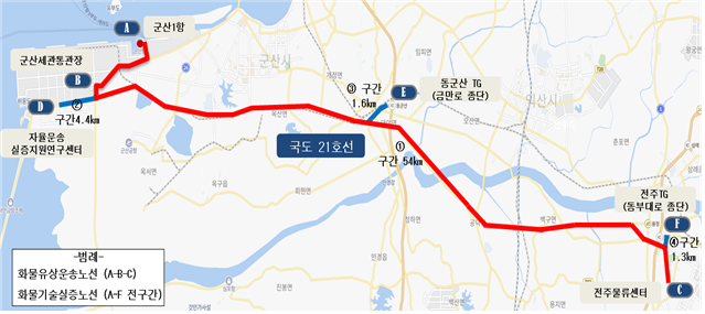 전북 군산~전주 구간 화물운송 자율주행차 시범운행지구 지정. 전북도 제공