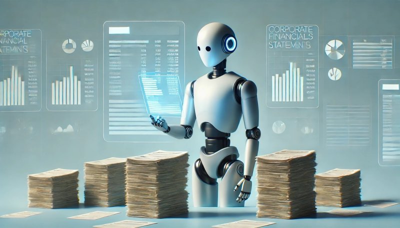 재무제표를 분석하는 로봇(일러스트) [생성AI 챗GPT 제작]
