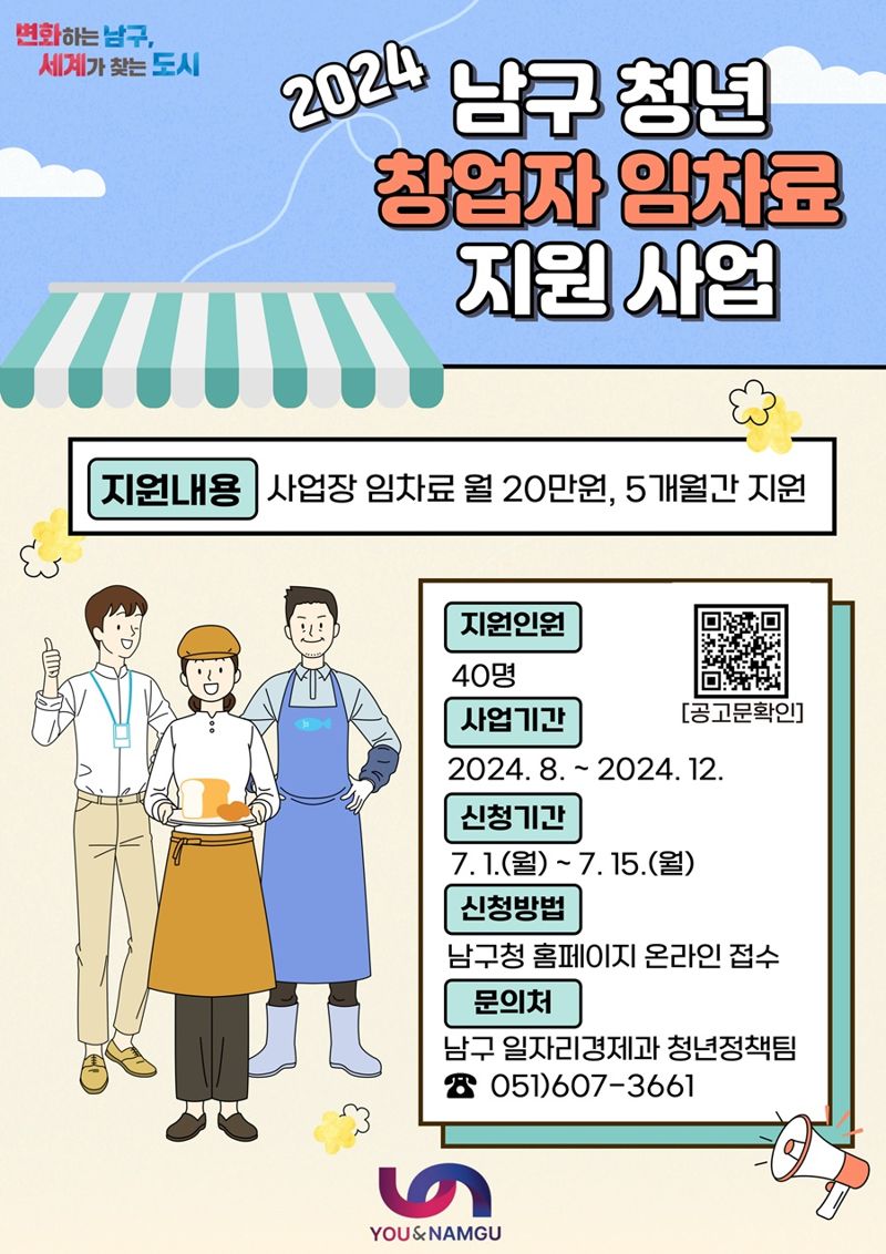 부산 남구, 지역 청년 창업자 임차료 지원