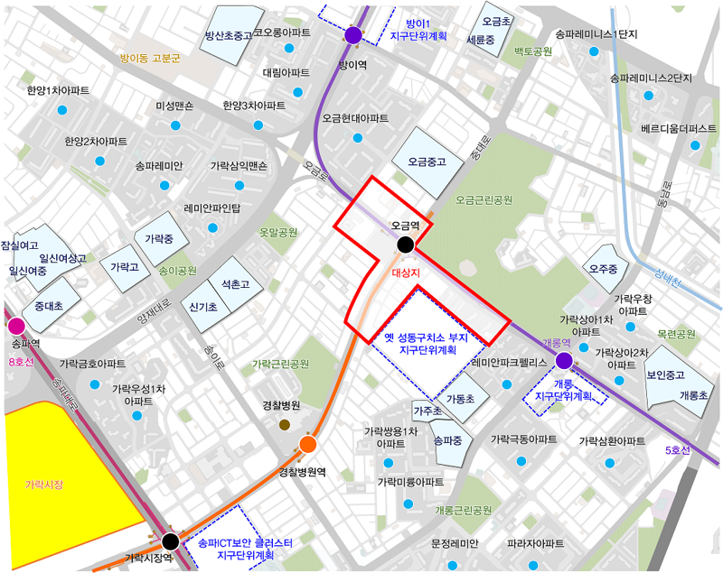 송파 오금지구 지구단위계획구역 신규 수립 '20층 역세권 개발'