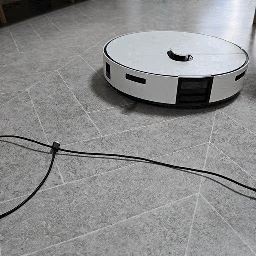 비스포크 AI 스팀이 스마트폰 충전 케이블을 인식하고 피해가고 있다.