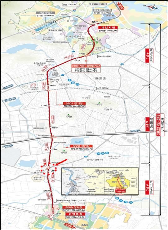 신분당선 광교~호매실 연장사업 노선도. 국가철도공단 제공