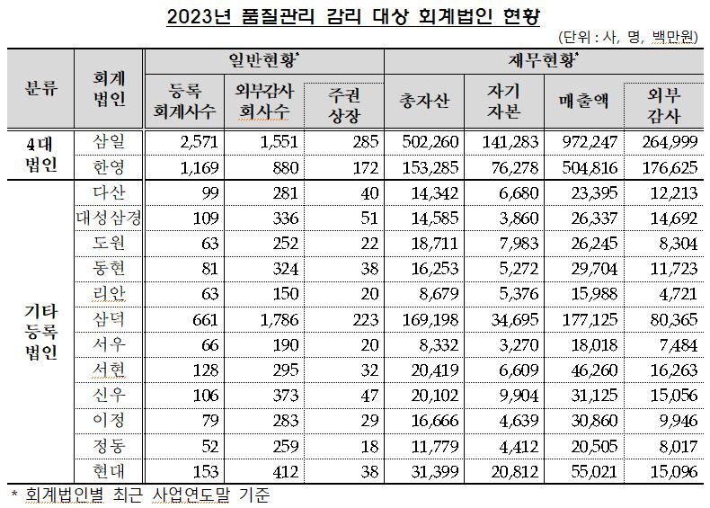 회계법인당 9건씩 감리 지적···중견·중소형이 평균 상회