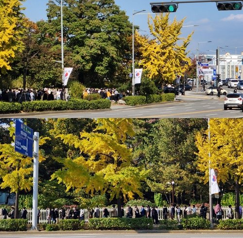 완연한 가을, 국회 에워싼 게이머들 (서울=연합뉴스) 김주환 기자 = 게임물관리위원회의 비위 의혹에 대한 감사원 감사를 요구하는 게이머들이 29일 오후 서울 여의도 국회의사당 앞에서 더불어민주당 이상헌 의원실의 연대 서명에 참여하고자 국회 앞부터 서강대교 남단, 국회도서관까지 긴 줄을 만들고 있다. 이 의원실 관계자는 이날 정오부터 오후 6시께까지 총 5천 명이 연대 서명에 동참했다고 밝혔다. 2022.10.29 jujuk@yna.co.kr