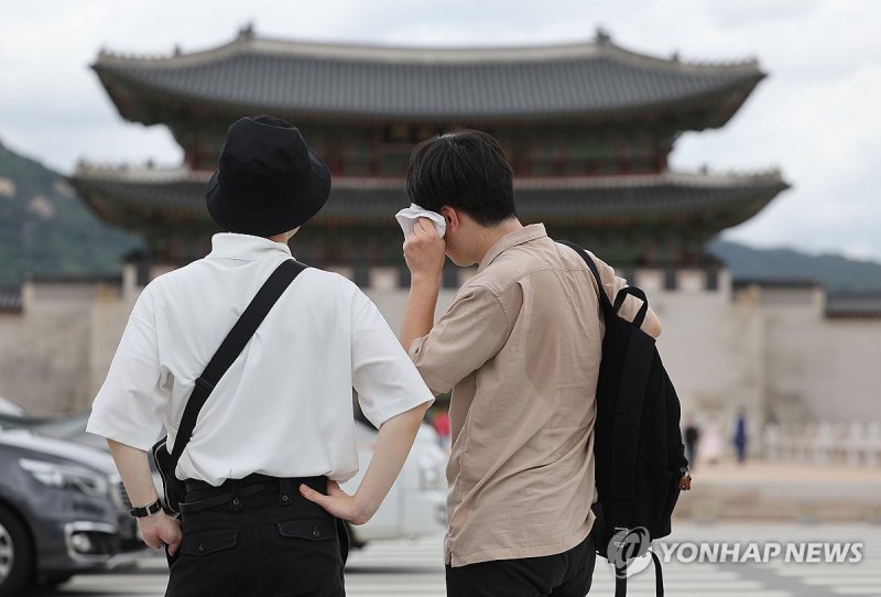 땀으로 젖은 옷 땀으로 젖은 옷 (서울=연합뉴스) 박동주 기자 = 서울 전역에 올여름 첫 폭염경보가 내려진 25일 서울 광화문광장을 지나는 한 외국인의 등이 땀으로 젖어 있다. 2024.7.25 pdj6635@yna.co.kr (끝)