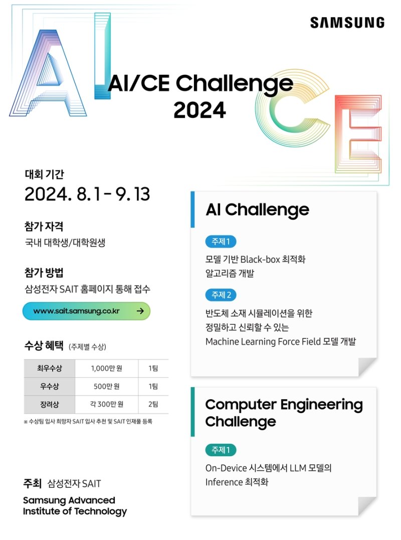 삼성전자 SAIT가 개최하는 ‘인공지능, 컴퓨터공학 챌린지 2024’ 모집 공고. 삼성전자 제공