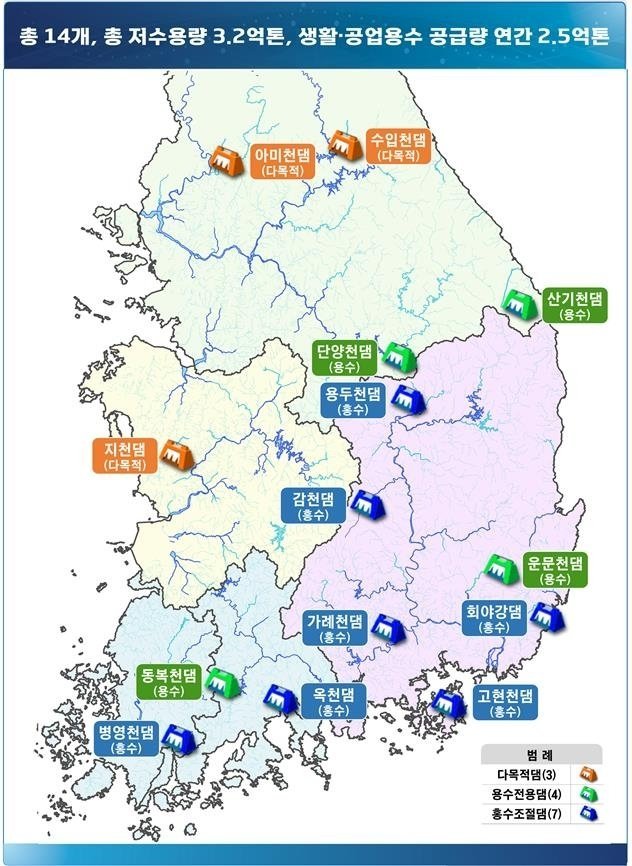 전국 수계에 건설될 14개 댐.[환경부 제공]