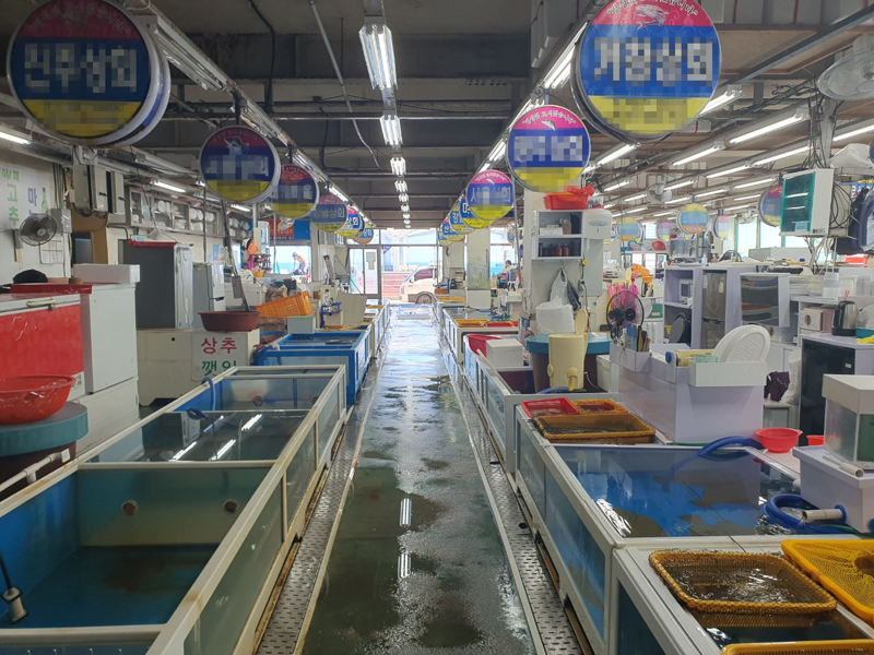 지난 30일 오후 4시께 민락수변공원 회 센터의 모습. 2년 전만 해도 이른 시간부터 회를 포장해가는 손님들이 많았지만 수변공원의 금주구역 지정 후 그런 모습을 찾아볼 수 없게 됐다. 사진=최승한 기자