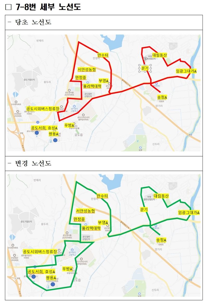 안성시, 공도읍 대중교통 이용 편의 확대..7-8번 버스노선 개편