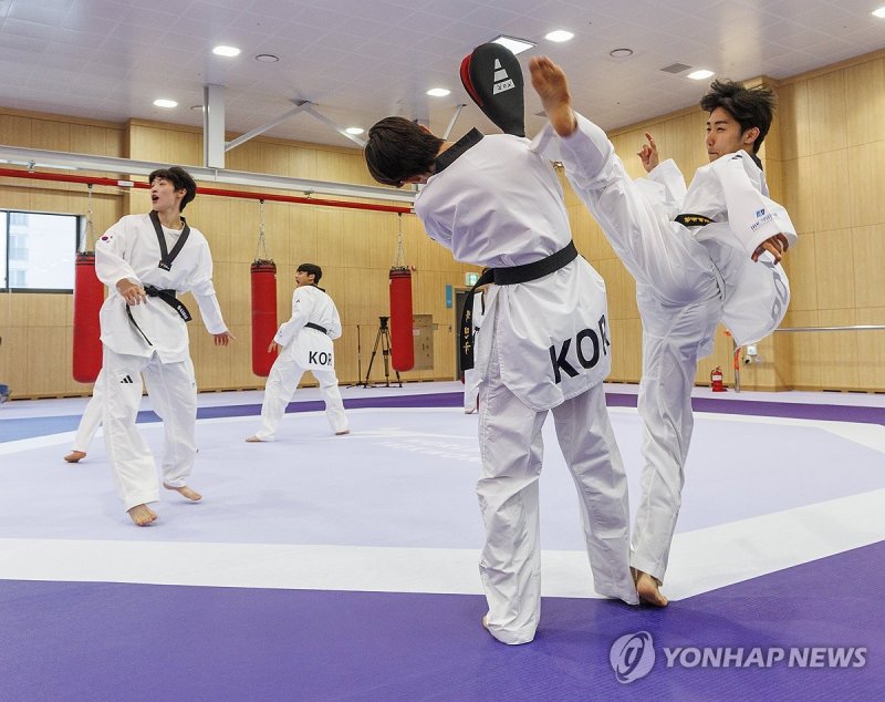 매서운 발차기 연습하는 태권도 대표팀 박태준 매서운 발차기 연습하는 태권도 대표팀 박태준 (진천=연합뉴스) 황광모 기자 = 25일 오전 충북 진천 대한체육회 진천선수촌 태권도장에서 2024 파리올림픽 태권도 대표팀의 박태준이 발차기 훈련을 하고 있다. 2024.6.25 hkmpooh@yna.co.kr (끝)