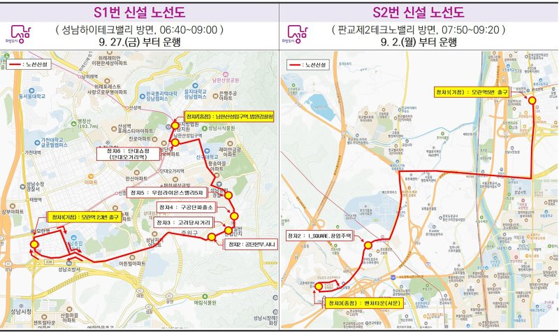 성남시는 9월부터 하이테크밸리와 판교제2테크노밸리 근로자들을 위한 출근전용 급행 버스 S1·S2를 신설 운행한다. 성남시 제공