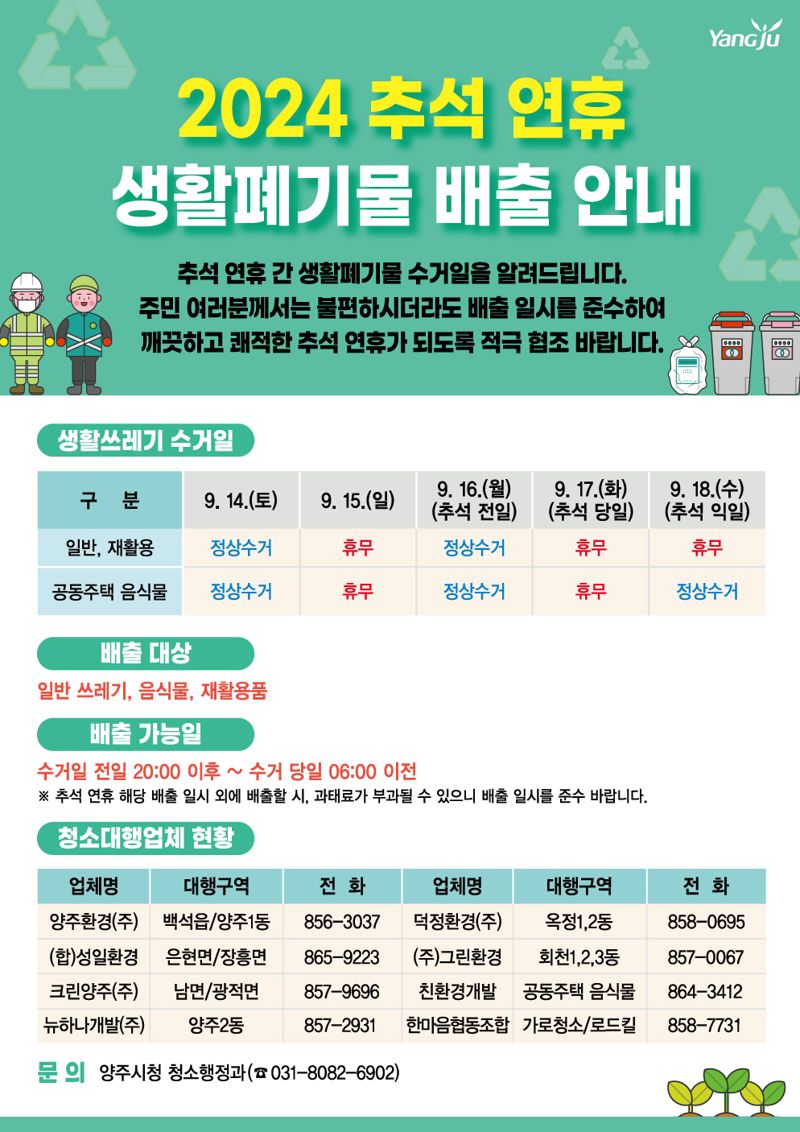 양주시, 추석 연휴 '생활 쓰레기 관리 대책' 추진