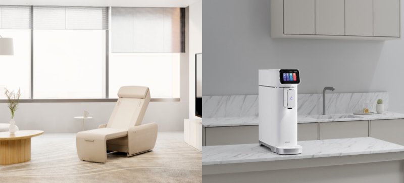 세라젬의 의료기기 '마스터 V9'(왼쪽)과 이온수기 '세라젬 밸런스'.(세라젬 제공)