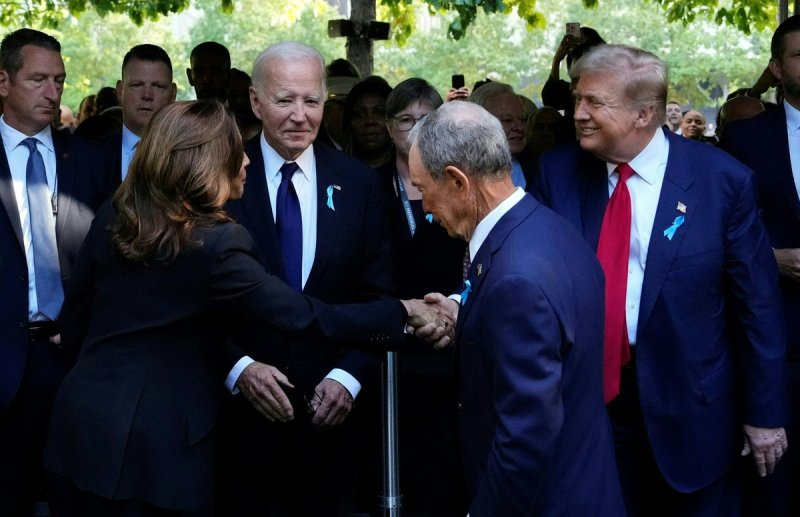 9·11 추모식에 나란히 참석한 바이든 대통령과 해리스 부통령, 트럼프 전 대통령 [AFP=연합뉴스]