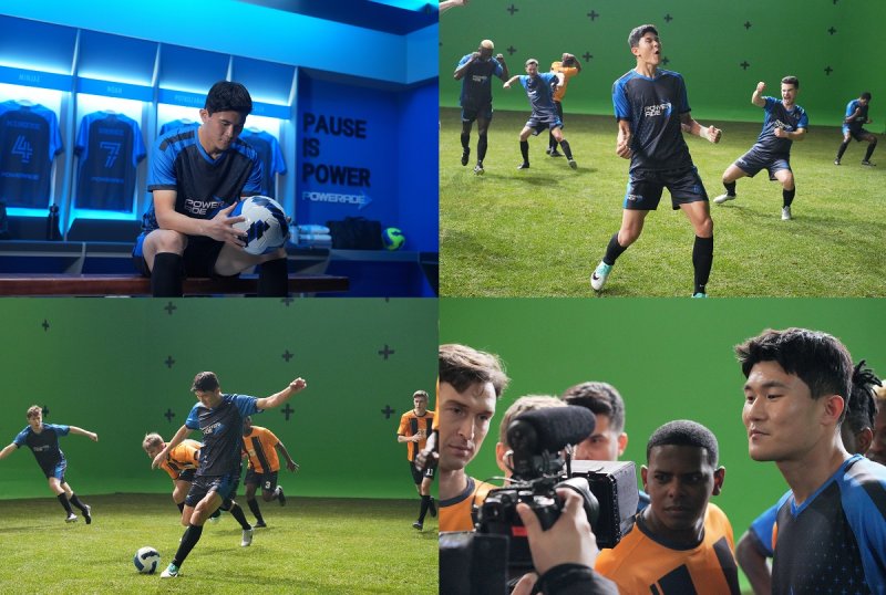 [서울=뉴시스] 김민재 파워에이드 광고촬영 현장(사진=코카콜라 제공) *재판매 및 DB 금지