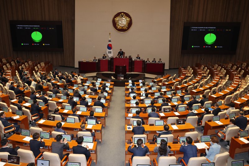 [서울=뉴시스] 권창회 기자 = 19일 오후 서울 여의도 국회에서 열린 제418회국회(정기회) 제8차 본회의에서 지역회폐법이 통과되고 있다. 2024.09.19. kch0523@newsis.com