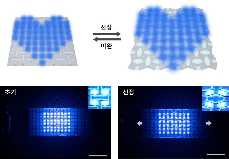 KAIST-기계연구원 연구진이 개발한 형상 왜곡 없는 스트레처블 디스플레이 소자. KAIST 제공