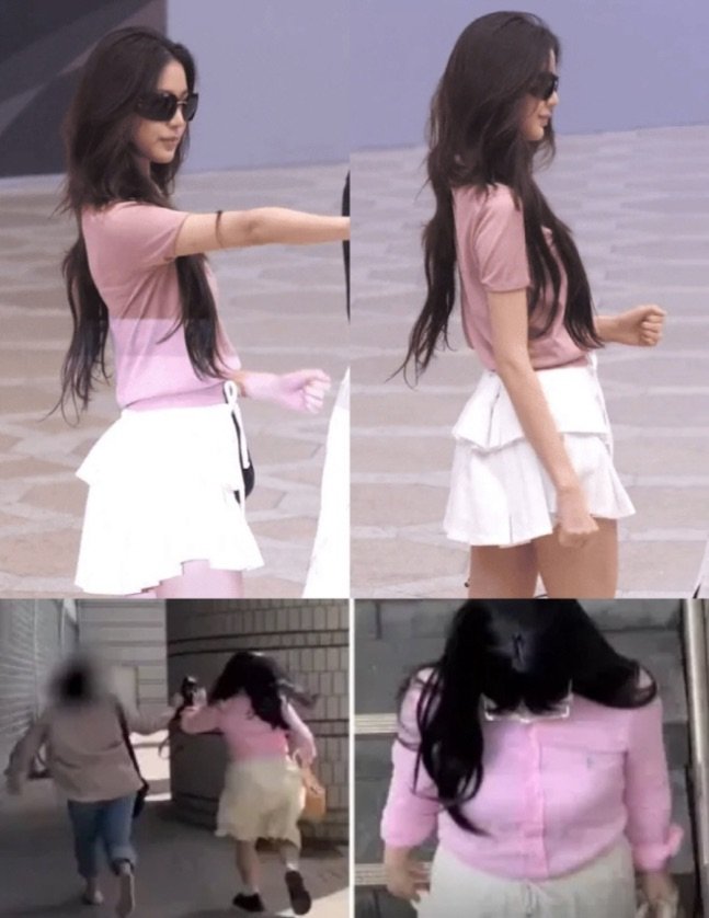 [서울=뉴시스] 25일 여러 온라인 커뮤니티에는 장원영이 지난 21일 입은 공항 패션 사진 여러 장이 올라왔다. 공개된 사진에서 장원영은 분홍색 셔츠에 흰색 치마, 검은 구두를 신고 있다. (사진=온라인커뮤니티 갈무리) *재판매 및 DB 금지