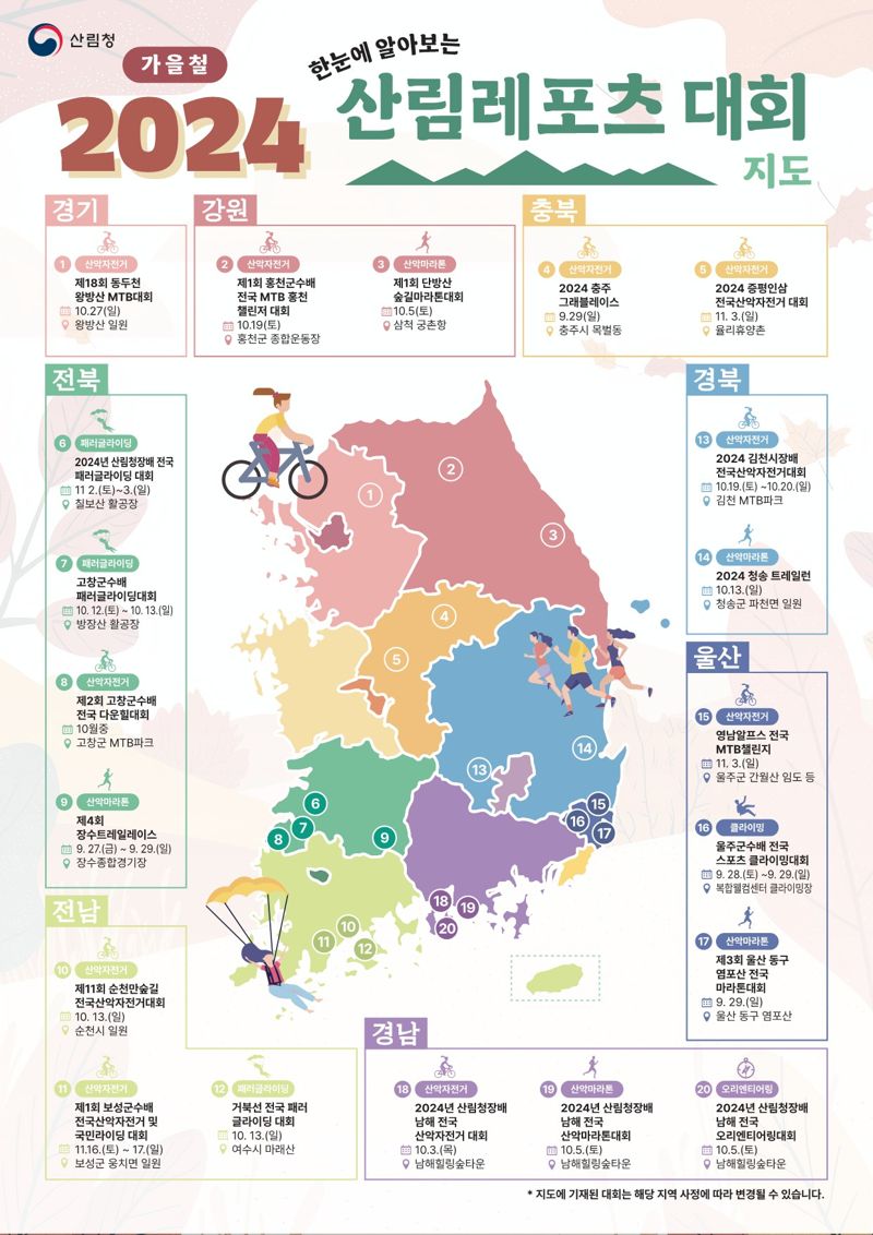 산림청, '2024가을 산림레포츠대회 지도' 발간