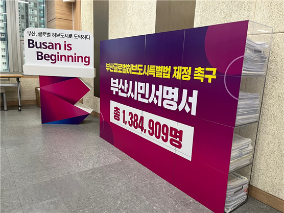 지난 8월 27일 시작된 '부산글로벌허브도시 특별법 촉구 100만 서명운동'에 모두 138만명이 참여한 것으로 집계됐다. 부산시 제공