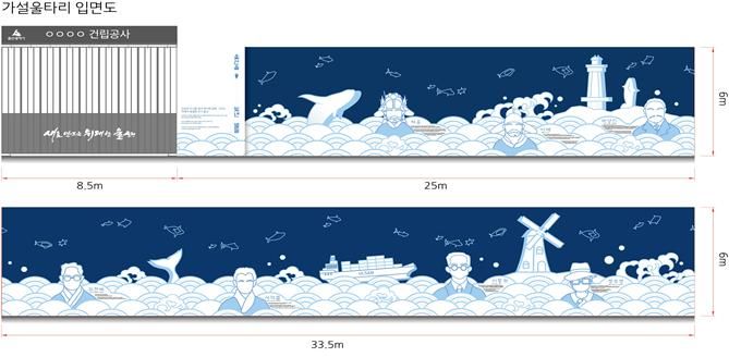 제14회 울산시 공공디자인 공모에서 대상에 선정된 하수영 최수은씨의 '울산을 빛낸 별들', 공사장 가설 울타리 입면도.