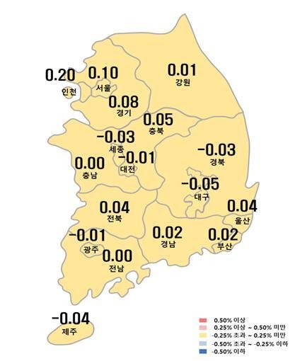 시도별 아파트 전세가격지수 변동률.(한국부동산원 제공)/뉴스1