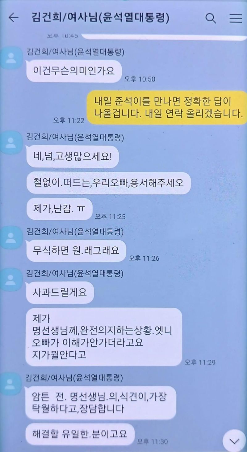 명태균씨가 김건희 여사와 주고받았다고 주장하는 카카오톡 대화/사진=명태균 페이스북 캡처