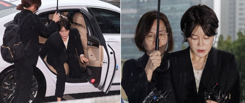 음주운전 사고를 낸 문재인 전 대통령의 딸 다혜씨가 지난 18일 오후 서울 용산경찰서에 도착해 차에서 내리고 있다. 연합뉴스